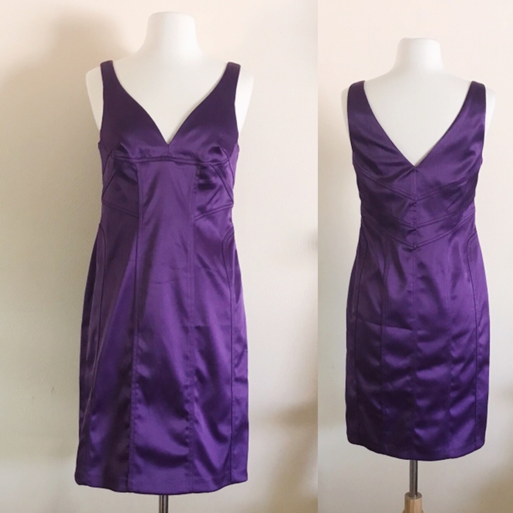 ABS Plunge V Neck Sheath Bodycon Dress Purple 6